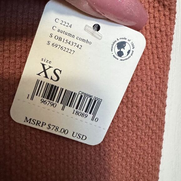 Free People Mikah Notch Neck Top Thermal Fair Isle Sleeves Autumn Combo XS NWT‎ - Picture 10 of 11